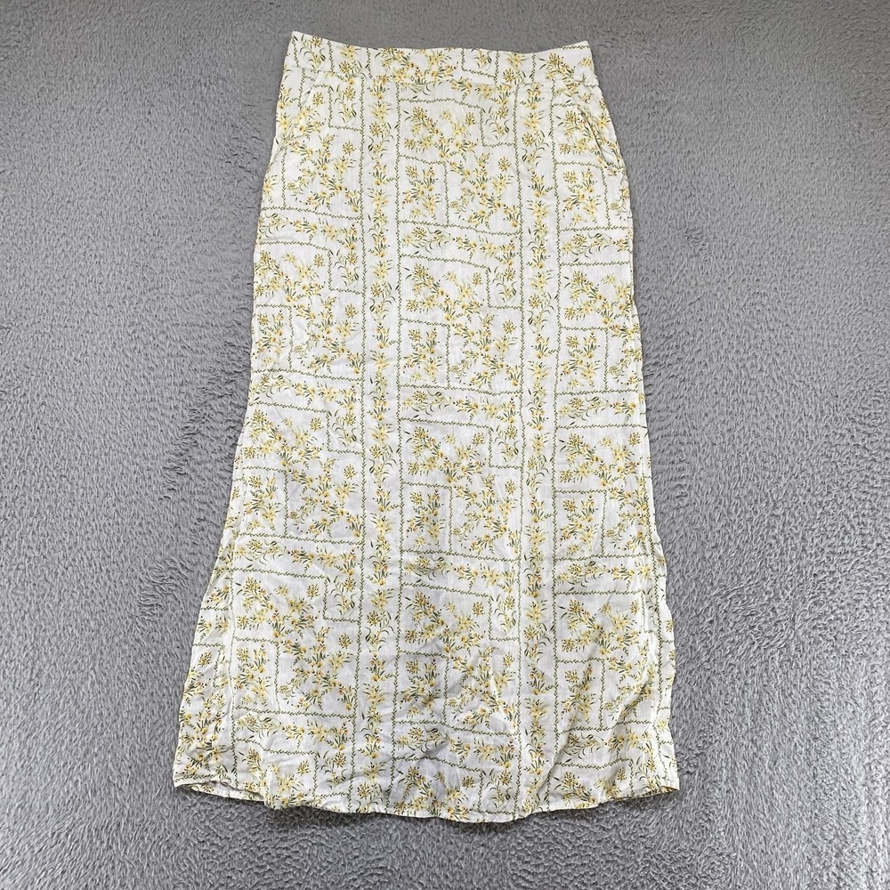 Joie Maxi Skirt Womens Medium White Linen Floral Cottagecore Dainty Summer